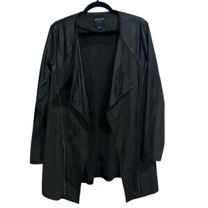 Insight New York Faux Leather & Suede Open Front Longline Waterfall Jacket Black
